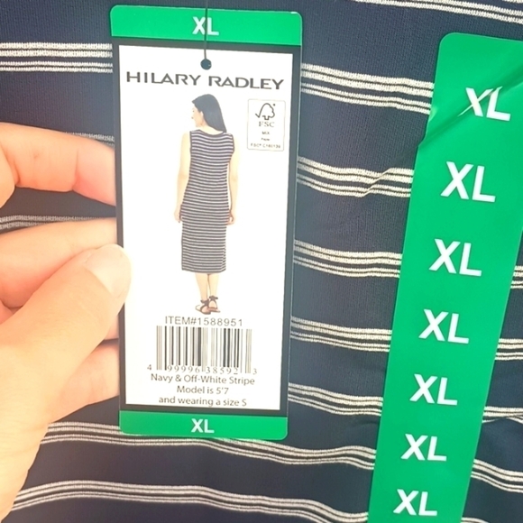 NWT Hilary Radley blue white striped rayon midi t-shirt maxi dress size XL - Picture 4 of 7